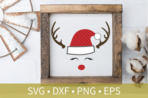 Santa Hat Reindeer Antlers Eyelash Sign SVG PNG DXF Cut File