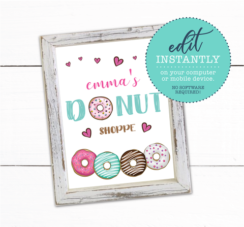 Girls Donut Theme Birthday Party Sign Decor