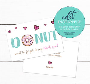 Girls Donut Theme Birthday Party Thank You Card