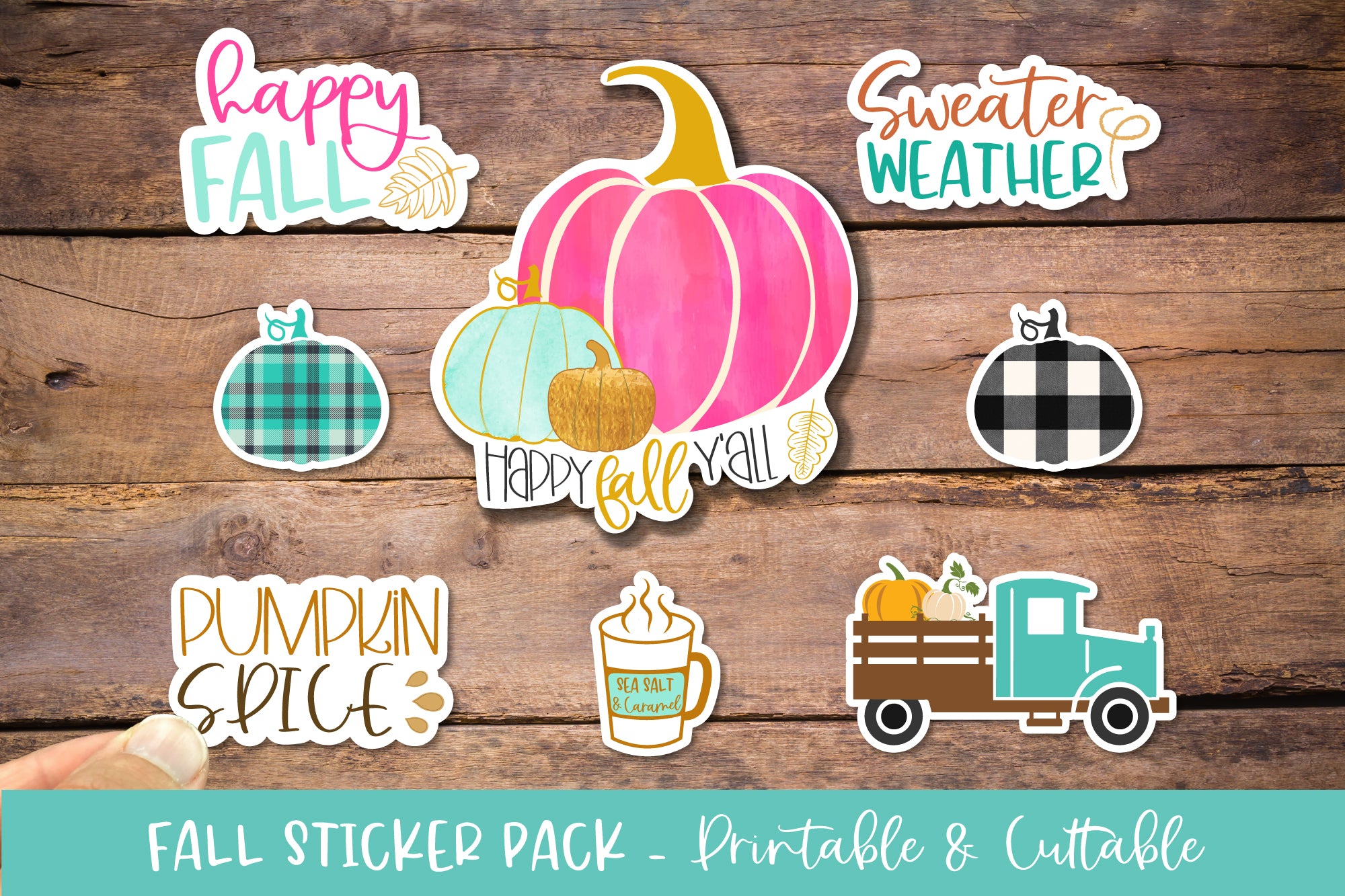 Fall Watercolor Sticker Bundle 7 Pack - Printable Cuttable PNG