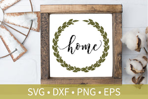 Home Laurel Wreath Sign SVG Cut File