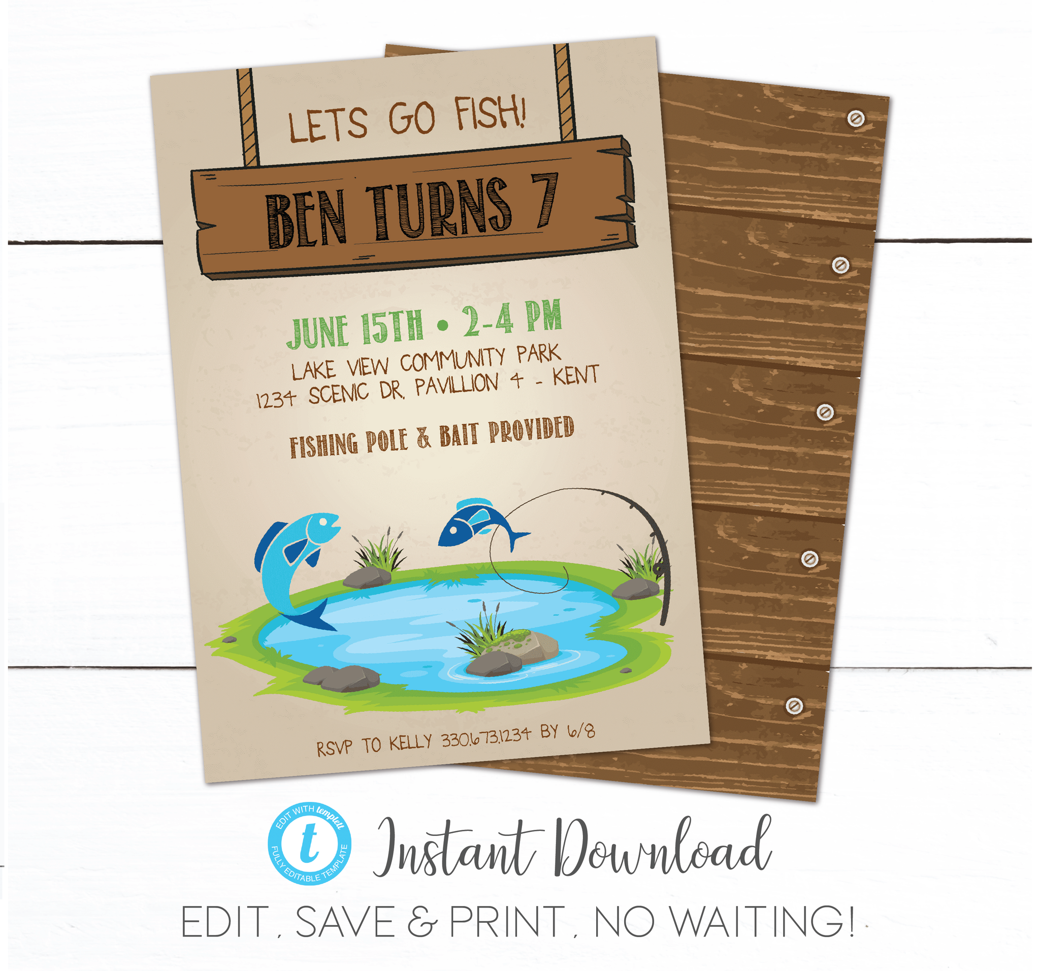 Kids Fishing Park Birthday Invitation – Taylor George Designs