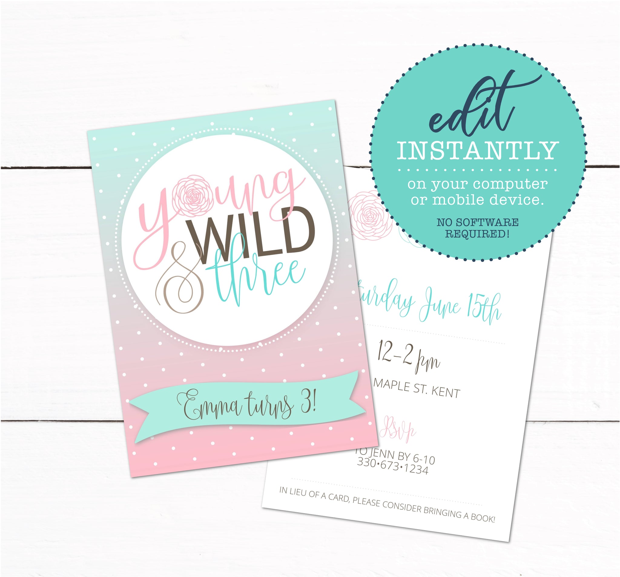 Young Wild and Three Girls 3rd Birthday Party Invitation