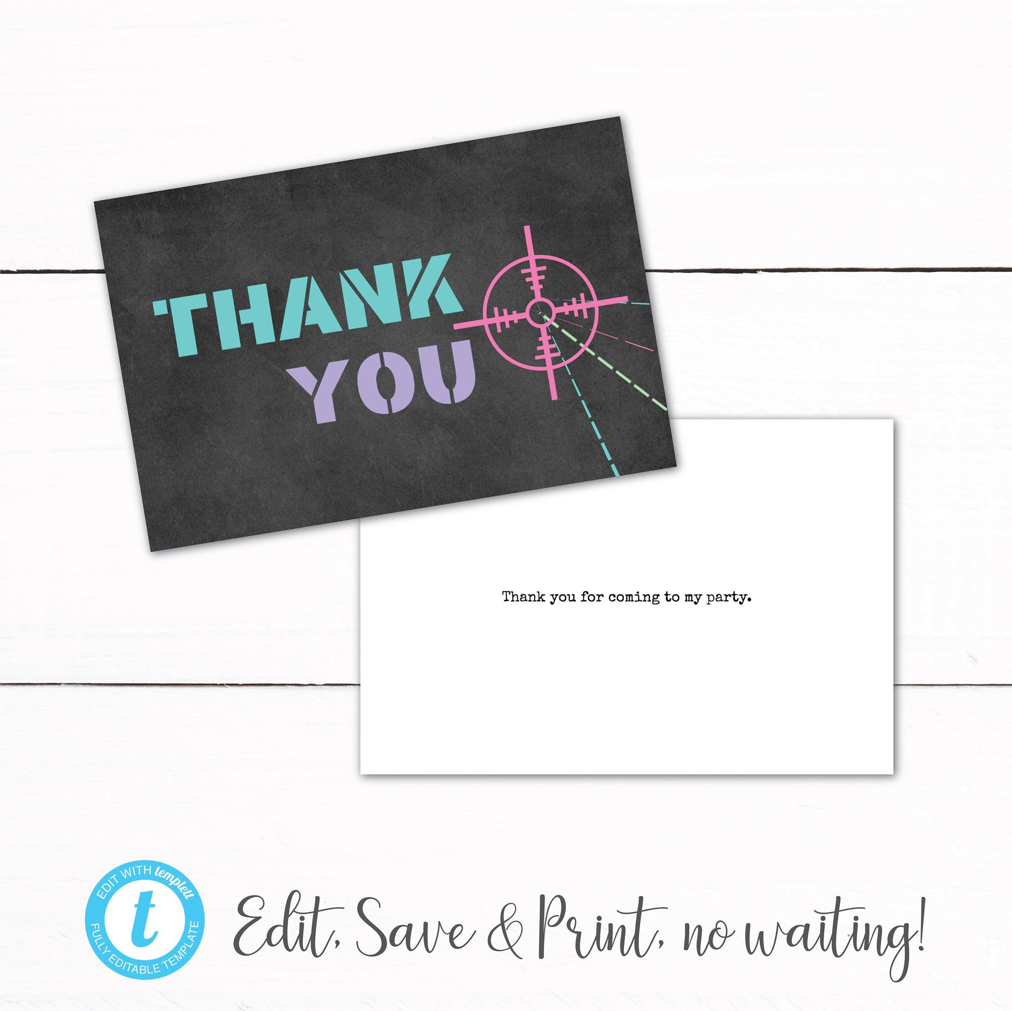 Girls Laser Tag Birthday Party Thank You Card