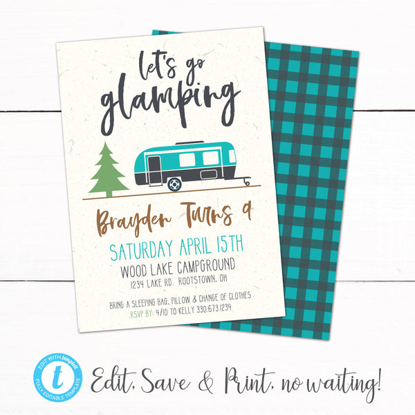 Glamping Camping Campout Sleepover Birthday Party Invitation