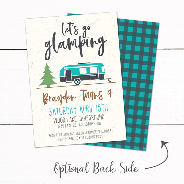 Glamping Camping Campout Sleepover Birthday Party Invitation