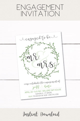 Engagement Party Invitation - Wreath Invitation - Bridal Shower Invitation