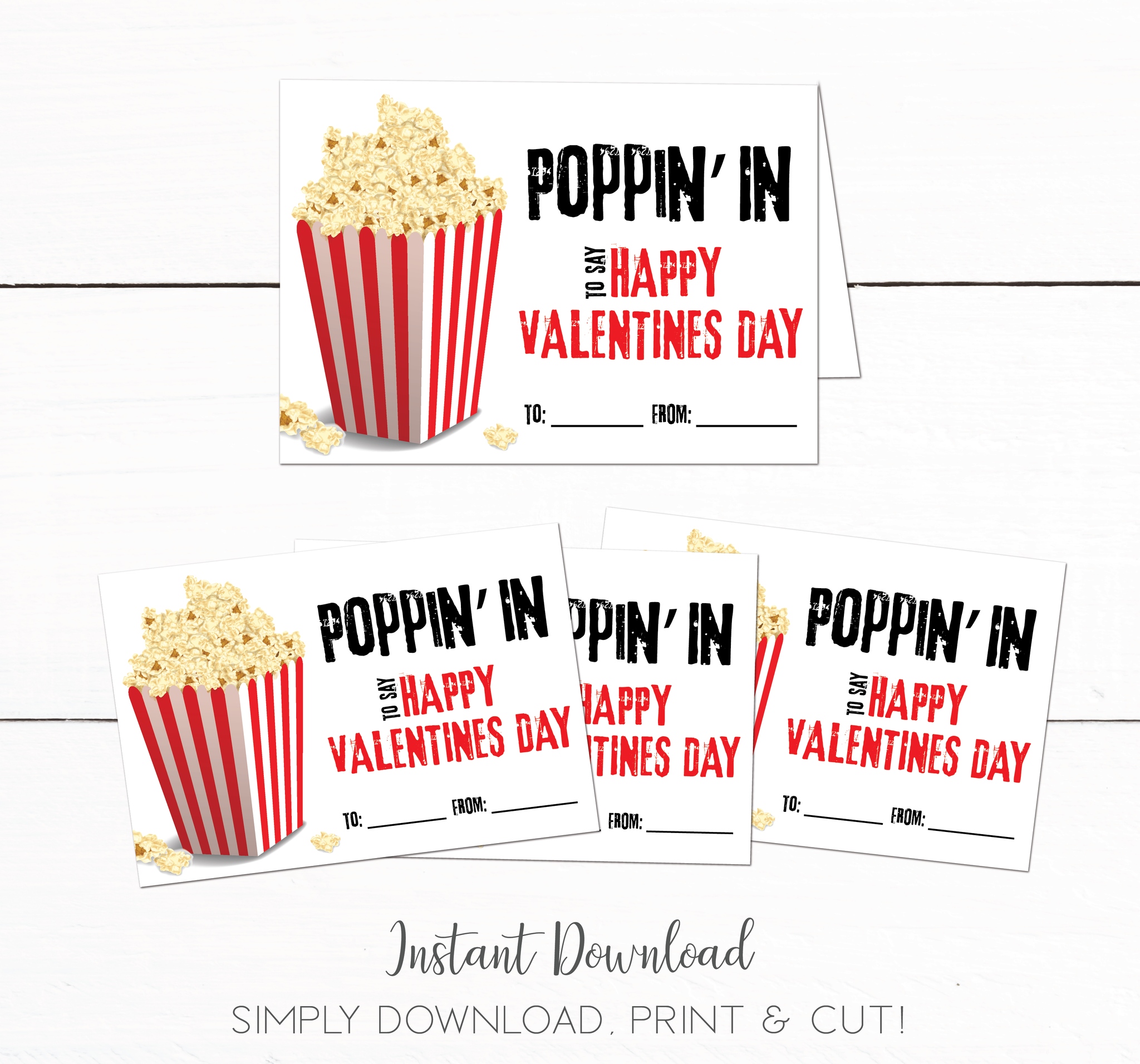 Kids Popcorn Printable School Party Valentines Day Cards