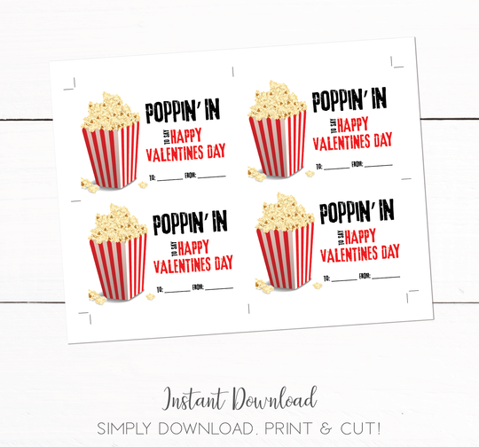 Kids Popcorn Printable School Party Valentines Day Cards – Taylor ...