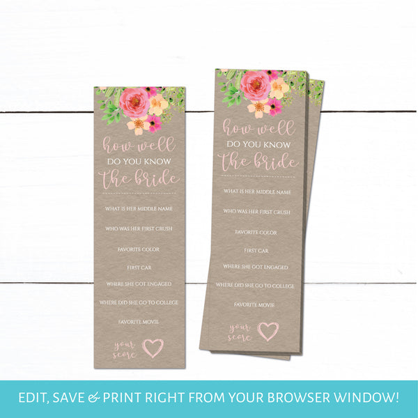 Floral Kraft Bridal Shower Invitation Set | Bridal Shower Invitation | Bridal Registry | Wedding Shower Invitation | Bridal Shower Game