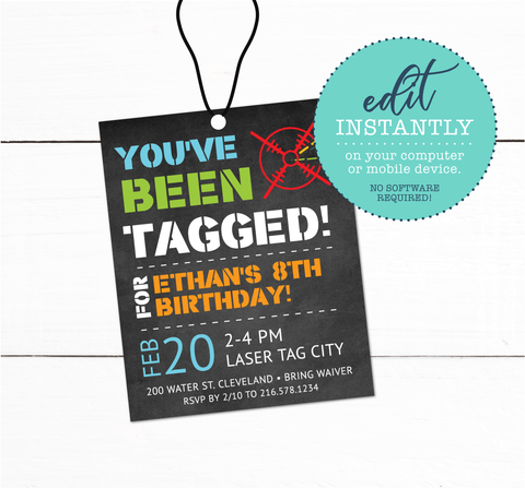 Laser Tag Birthday Party VIP Lanyard Card Invitation