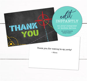 Laser Tag Birthday Party Thank You Card - Laser Tag Party Thank You - Printable Laser Tag Card - Boys Birthday Thank You Card - Pre teen