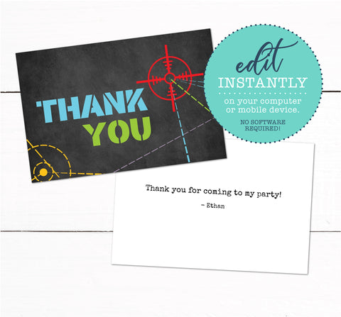 Laser Tag Birthday Party Thank You Card - Laser Tag Party Thank You - Printable Laser Tag Card - Boys Birthday Thank You Card - Pre teen