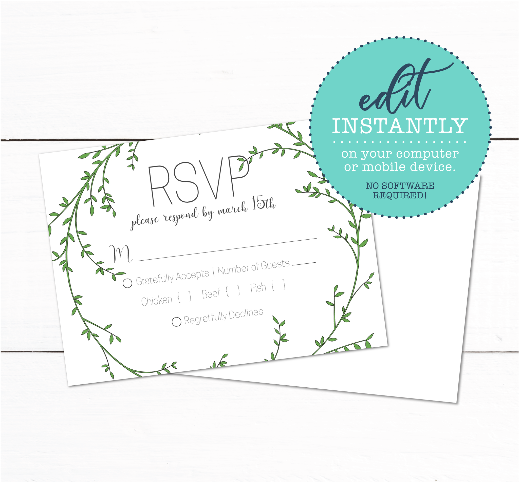 Laurel Wreath Spring Garden Wedding RSVP Card