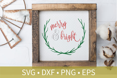 Laurel Wreath Merry and Bright svg dxf eps png file - Christmas svg dxf clipart - Christmas Decor DIY Craft - Christmas Sign Stencil