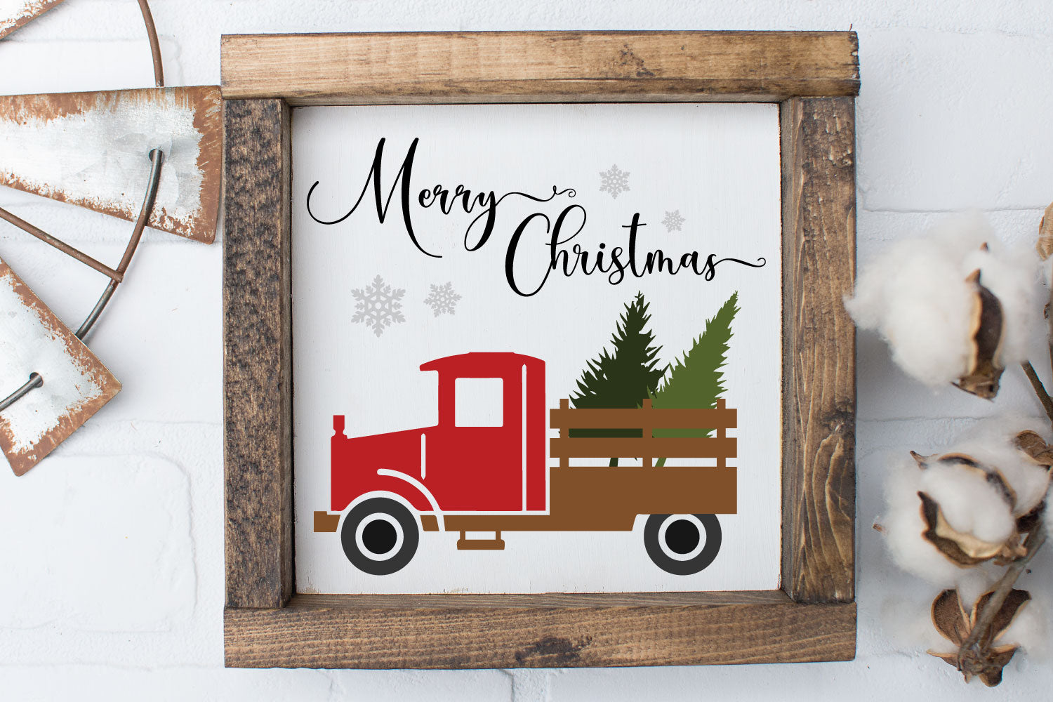 Red Vintage Christmas Tree Truck