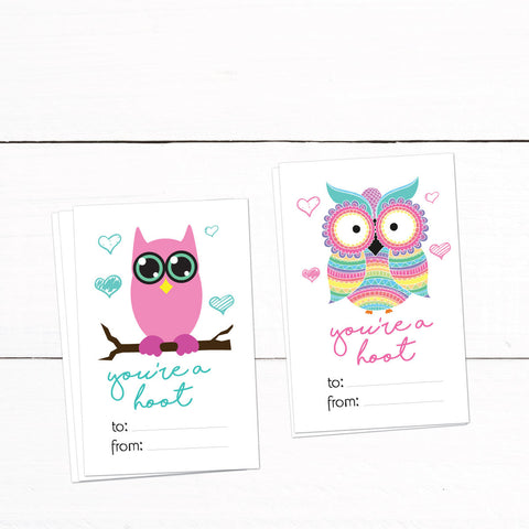 Owl Valentines Day Cards - Kids Valentines Cards - Printable Valentines Day Cards - Owls - Valentine Card Template - Automatic Download