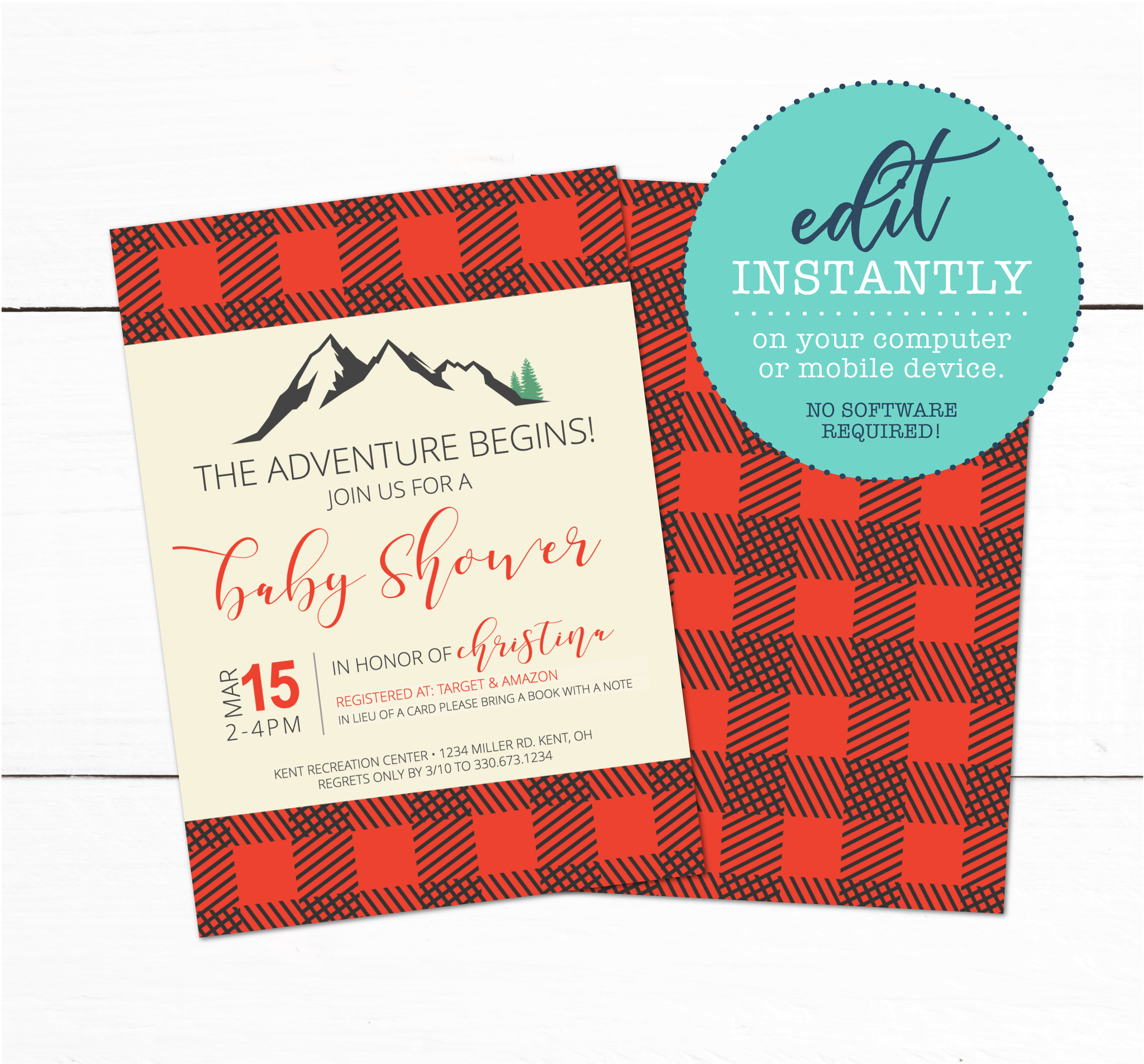 Red plaid 2024 baby shower invitations