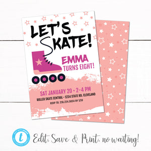 Girls Roller Skating Birthday Party Invitation
