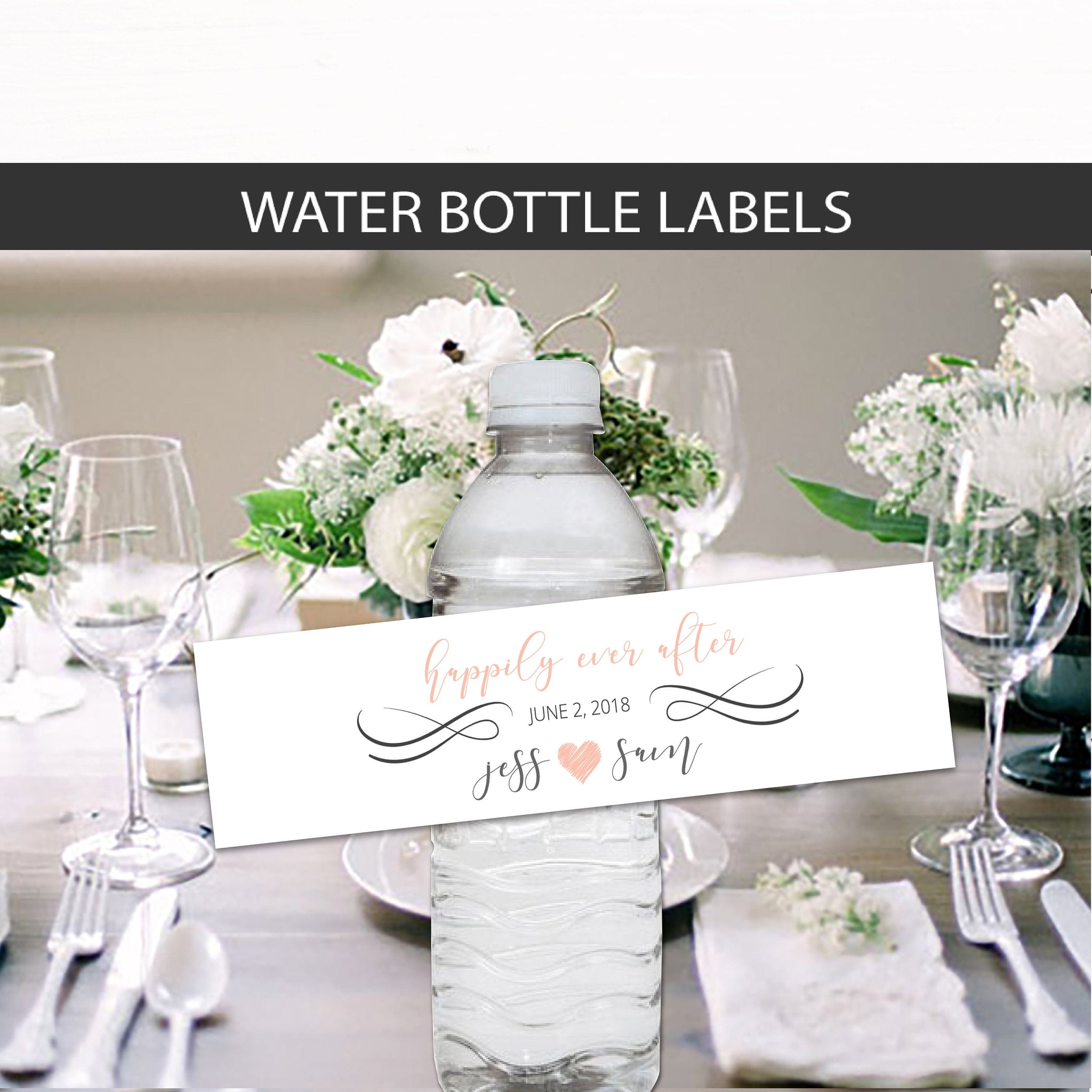 Rose Gold Wedding Water Bottle Label Favors