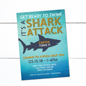 Shark Attack Swim Party Birthday Invitation - Swim Party Invitation - Shark Theme Party - Swim Party - Birthday Party Invitation - Ocean