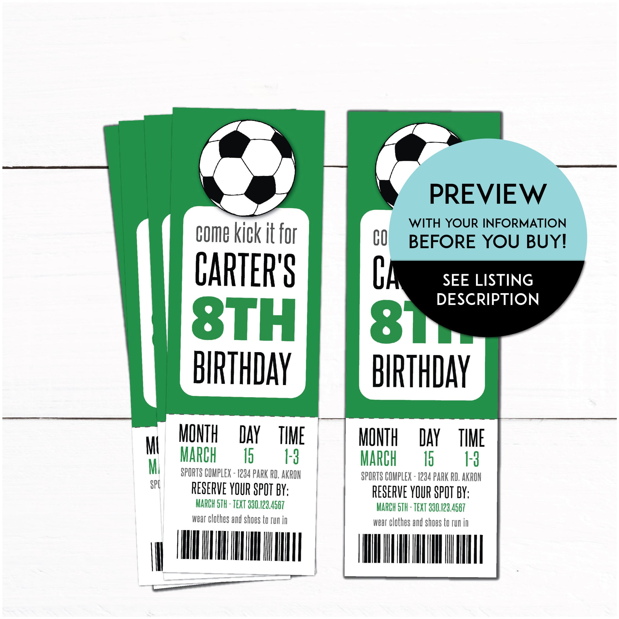 Soccer Birthday Party Ticket Invitation - Kids Soccer Printable Invite - Soccer Invitation - Soccer theme party - Automatic Download