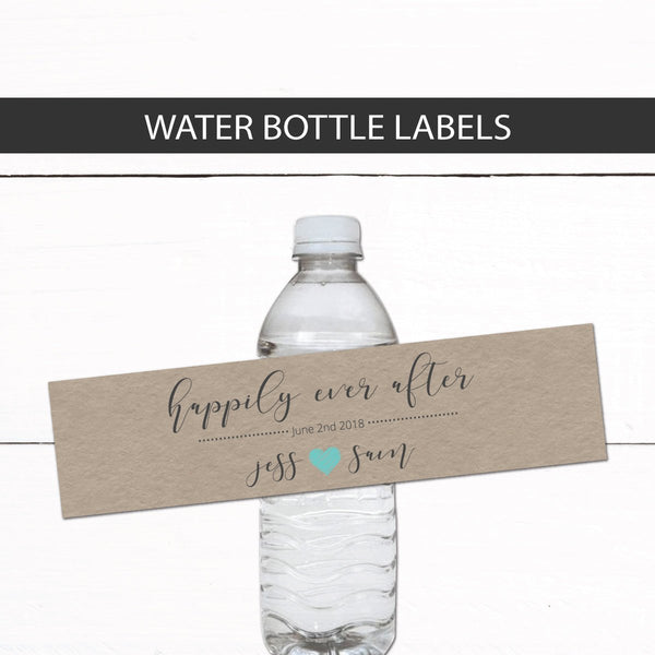 Wedding Water Bottle Labels - Wedding Labels - Wedding Favors - Wedding Decor - Kraft Water Bottle Labels - Name and Date Water Labels